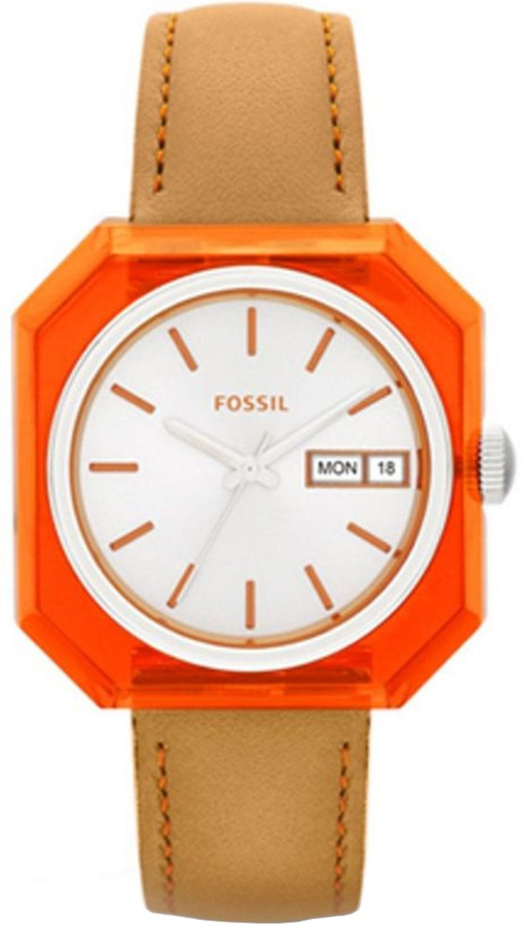 Fossil Candy White Dial Brown Leather Strap Watch for Women - ES3537