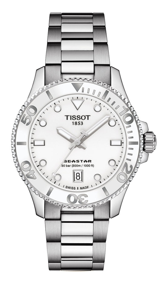 Tissot Seastar 1000 Lady White Dial Silver Steel Strap Watch for Women - T120.210.11.011.00