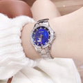 Bulova Crystal Collection Mother of Pearl Blue Dial Silver Steel Strap Watch for Women - 96L238