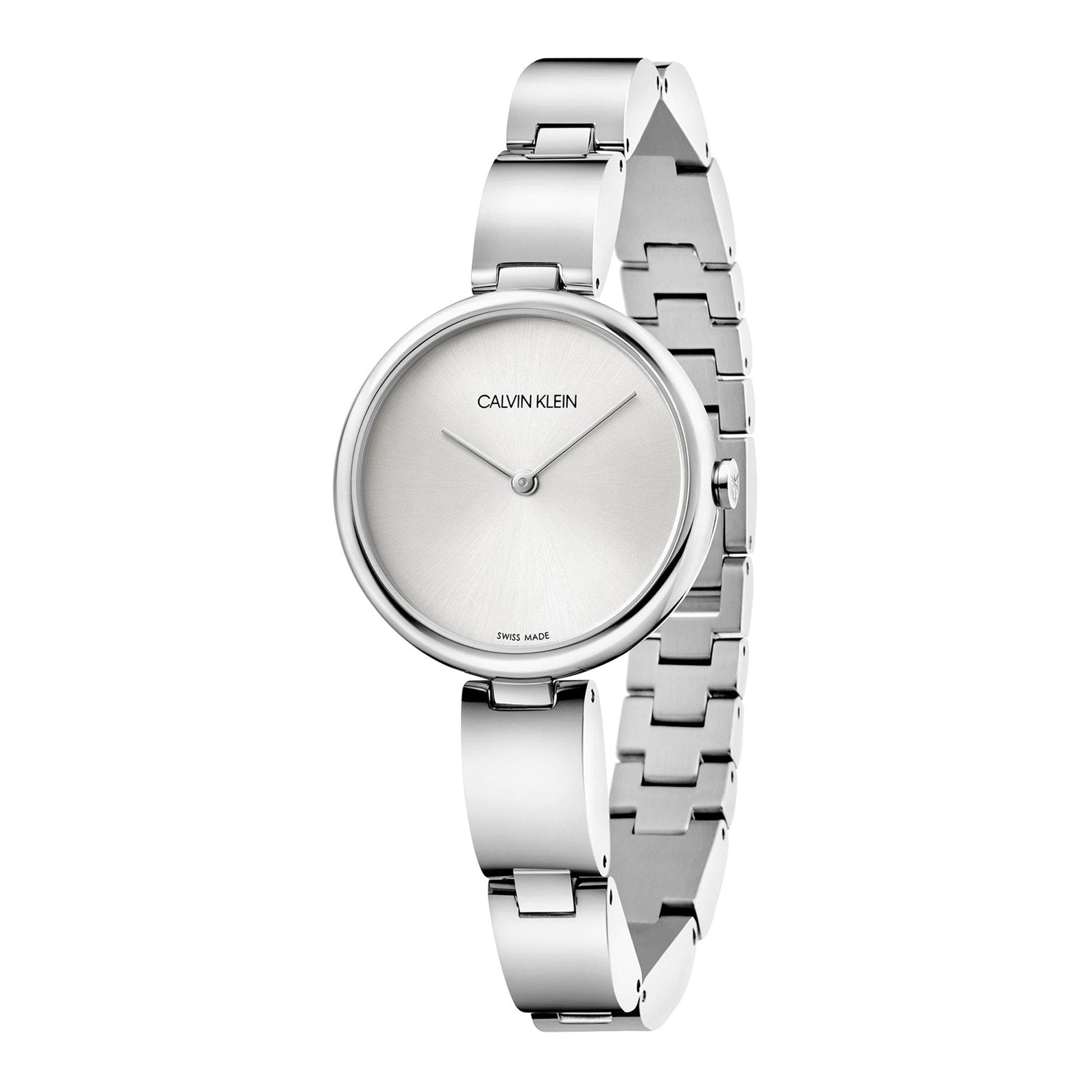 Calvin Klein Wavy Silver Dial Silver Steel Strap Watch for Women - K9U23146