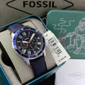 Fossil Grant Chronograph Blue Dial Blue Leather Strap Watch for Men - FS5373