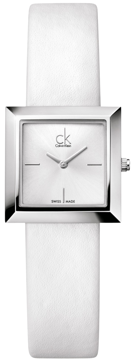 Calvin Klein Mark Silver Dial White Leather Strap Watch for Women - K3R231L6