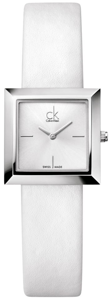 Calvin Klein Mark Silver Dial White Leather Strap Watch for Women - K3R231L6