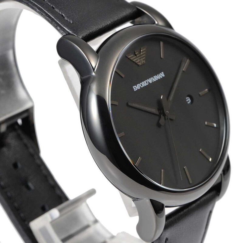 Emporio Armani Luigi Black Dial Black Leather Strap Watch For Men - AR1732