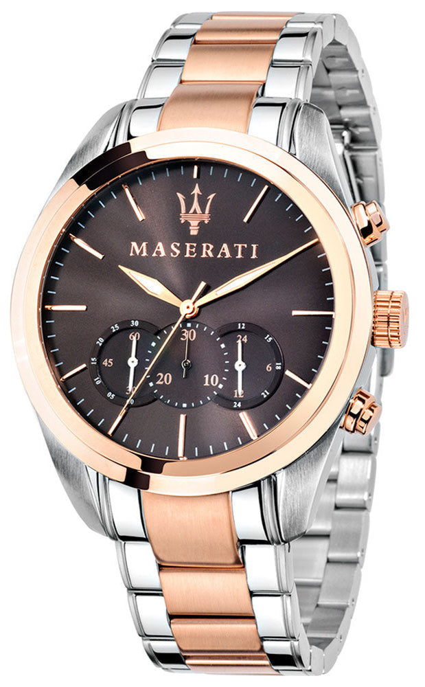Maserati Traguardo Chronograph Brown Dial Two Tone Steel Strap Watch for Men - R8873612003