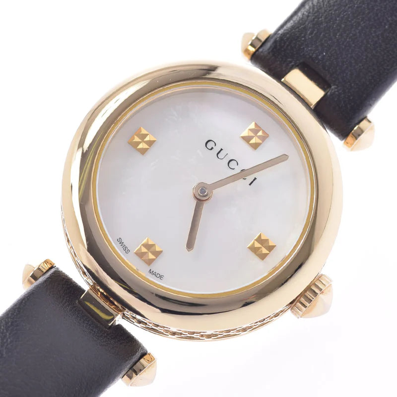 Gucci Diamantissima Mother of Pearl Dial Black Leather Strap Watch For Women - YA141505