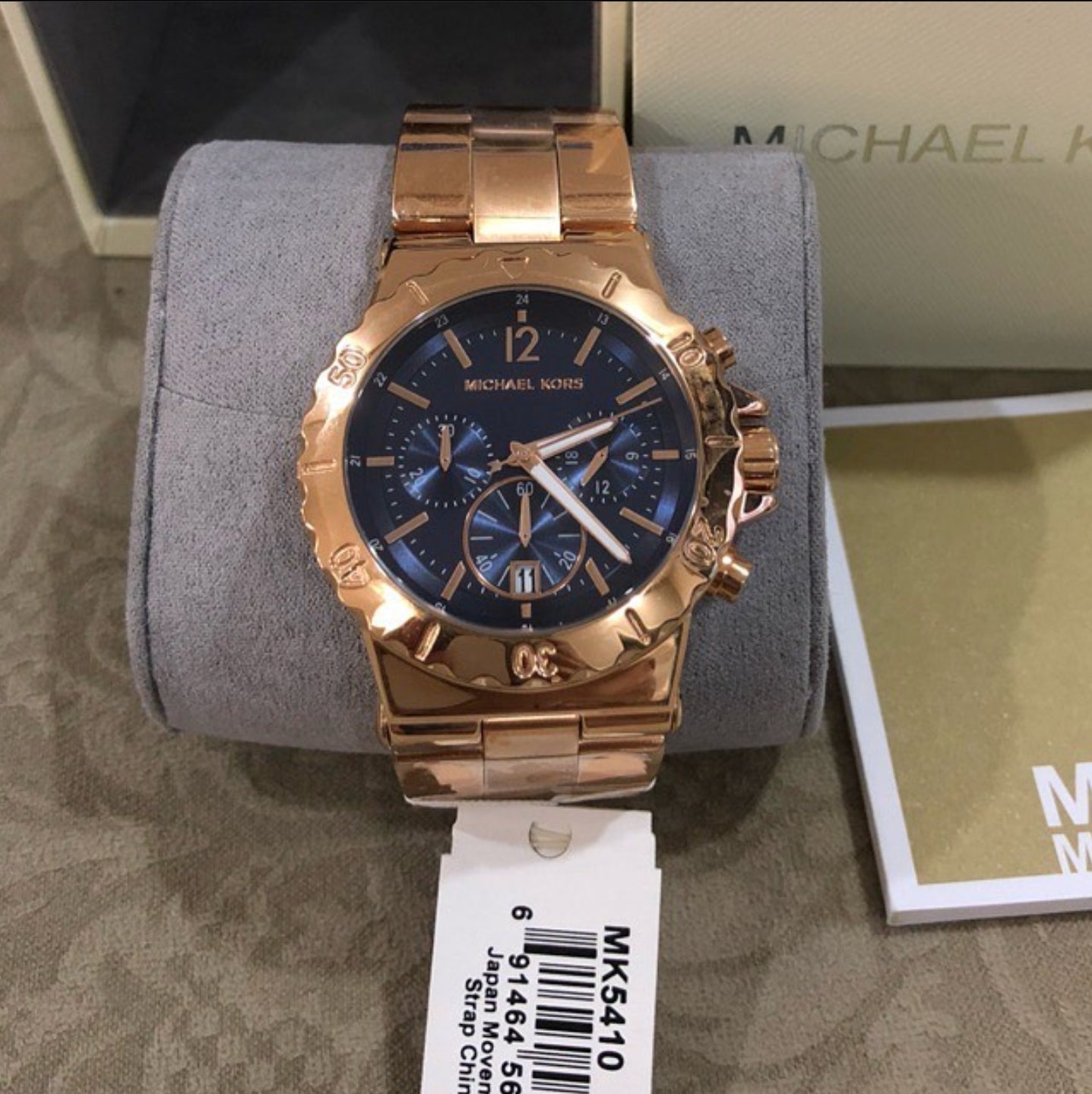 Michael Kors Bel Aire Blue Dial Rose Gold Steel Strap Watch for Women - MK5410