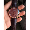 Emporio Armani Classic Chronograph Red Dial Brown Leather Strap Watch For Men - AR1890