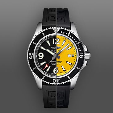 Breitling Superocean Automatic 44mm Yellow Dial Black Rubber Strap Watch for Men - A17367021I1S1