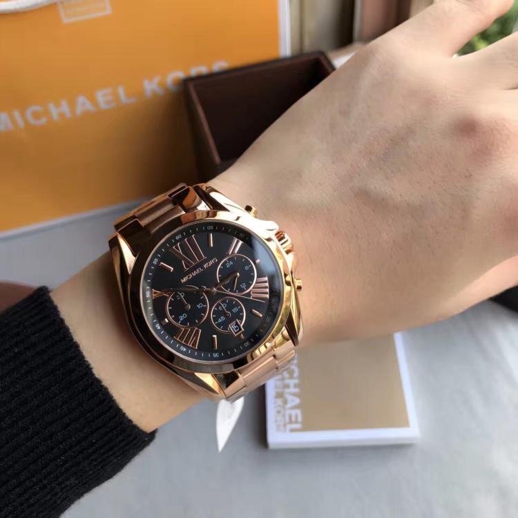 Michael Kors Bradshaw Black Dial Rose Gold Steel Strap Watch for Women - MK5854