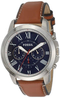 Fossil Grant Chronograph Blue Dial Brown Leather Strap Watch for Men - FS5210