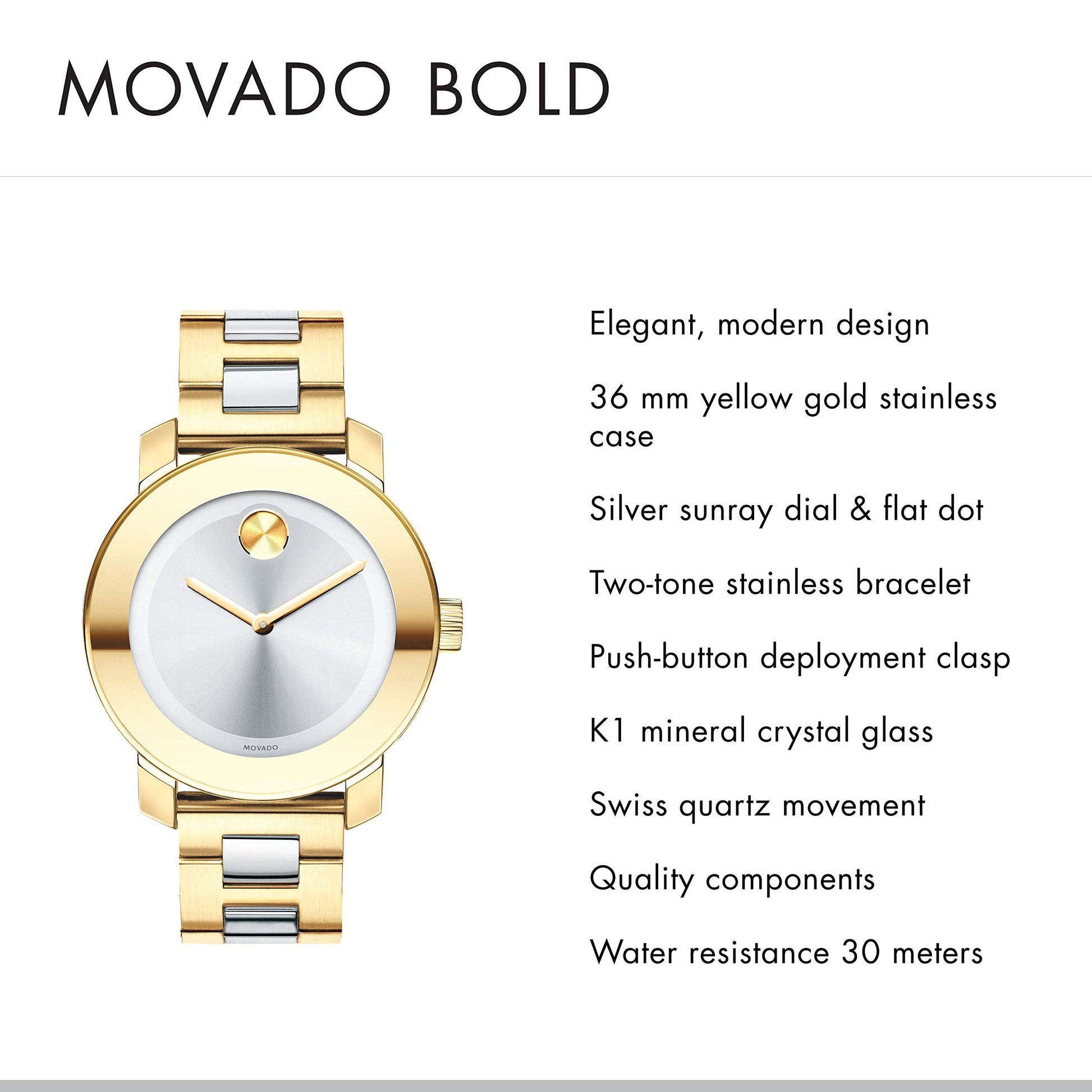 Movado Bold Silver Dial Two Tone Steel Strap Watch for Women - 3600129