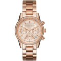 Michael Kors Ritz Chronograph Rose Gold Dial Steel Strap Watch for Women - MK6357