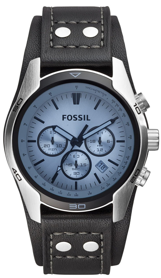 Fossil Coachman Chronograph Blue Dial Black Leather Strap Watch for Men - CH2564