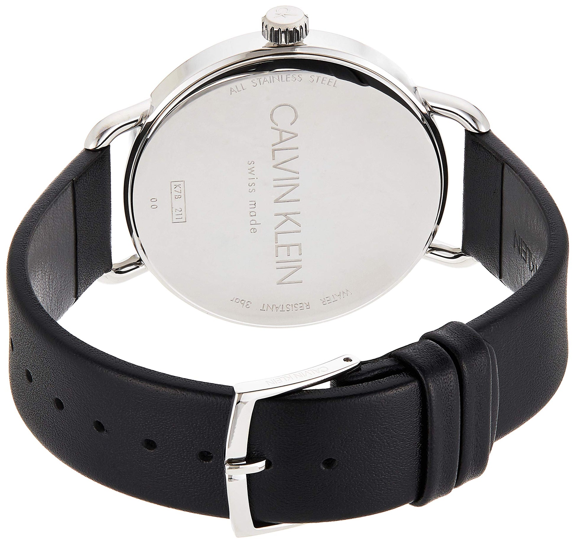 Calvin Klein Even White Dial Black Leather Strap Watch for Women - K7B211C6