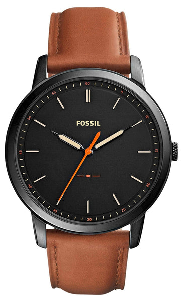 Fossil The Minimalist Black Dial Brown Leather Strap Watch for Men - FS5305