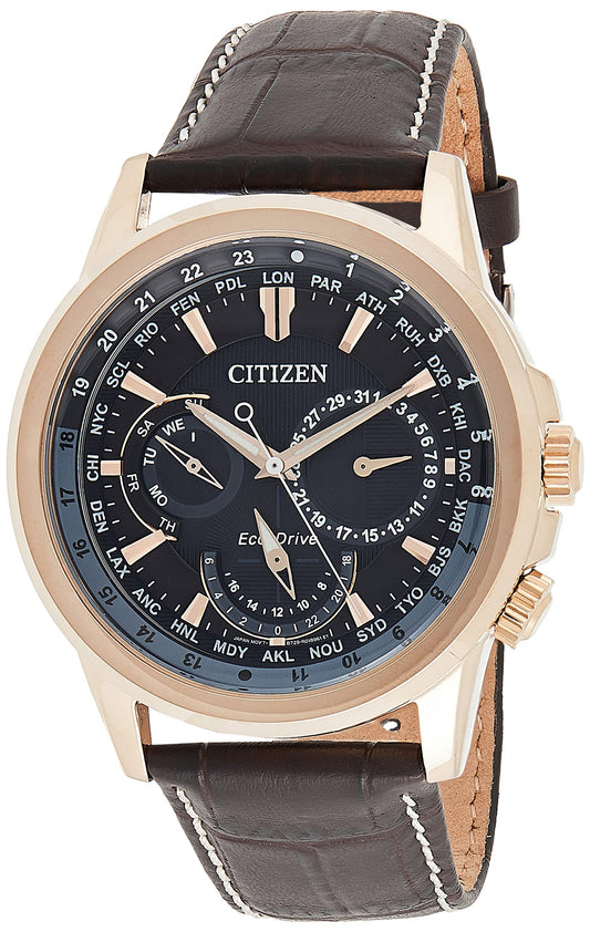 Citizen Eco Drive Calendrier Black Dial Brown Leather StrapWatch For Men - BU2023-12E