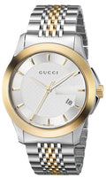 Gucci G Timeless Quartz Silver Dial Two Tone Mesh Bracelet Watch For Men - YA126409