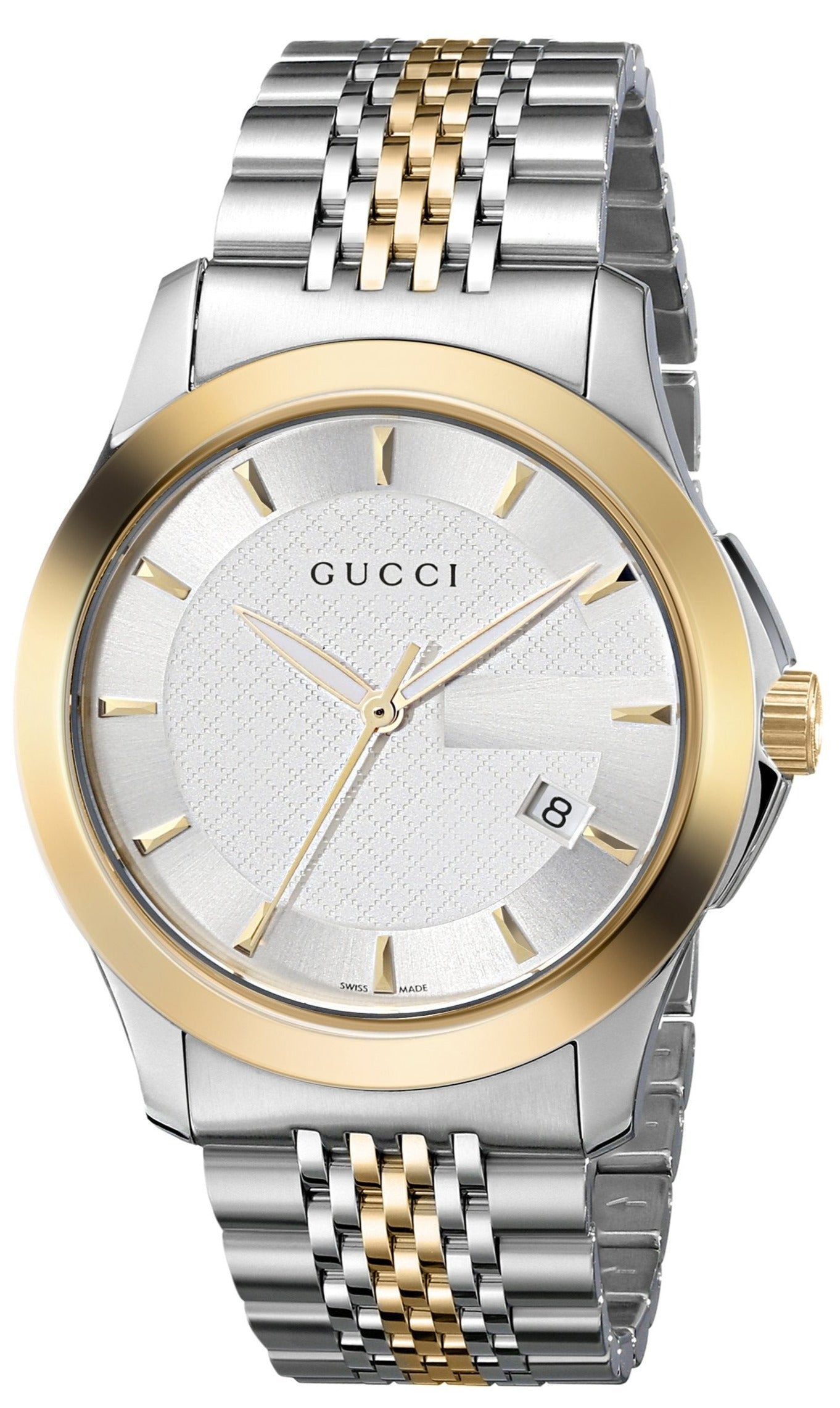 Gucci G Timeless Quartz Silver Dial Two Tone Mesh Bracelet Watch For Men - YA126409