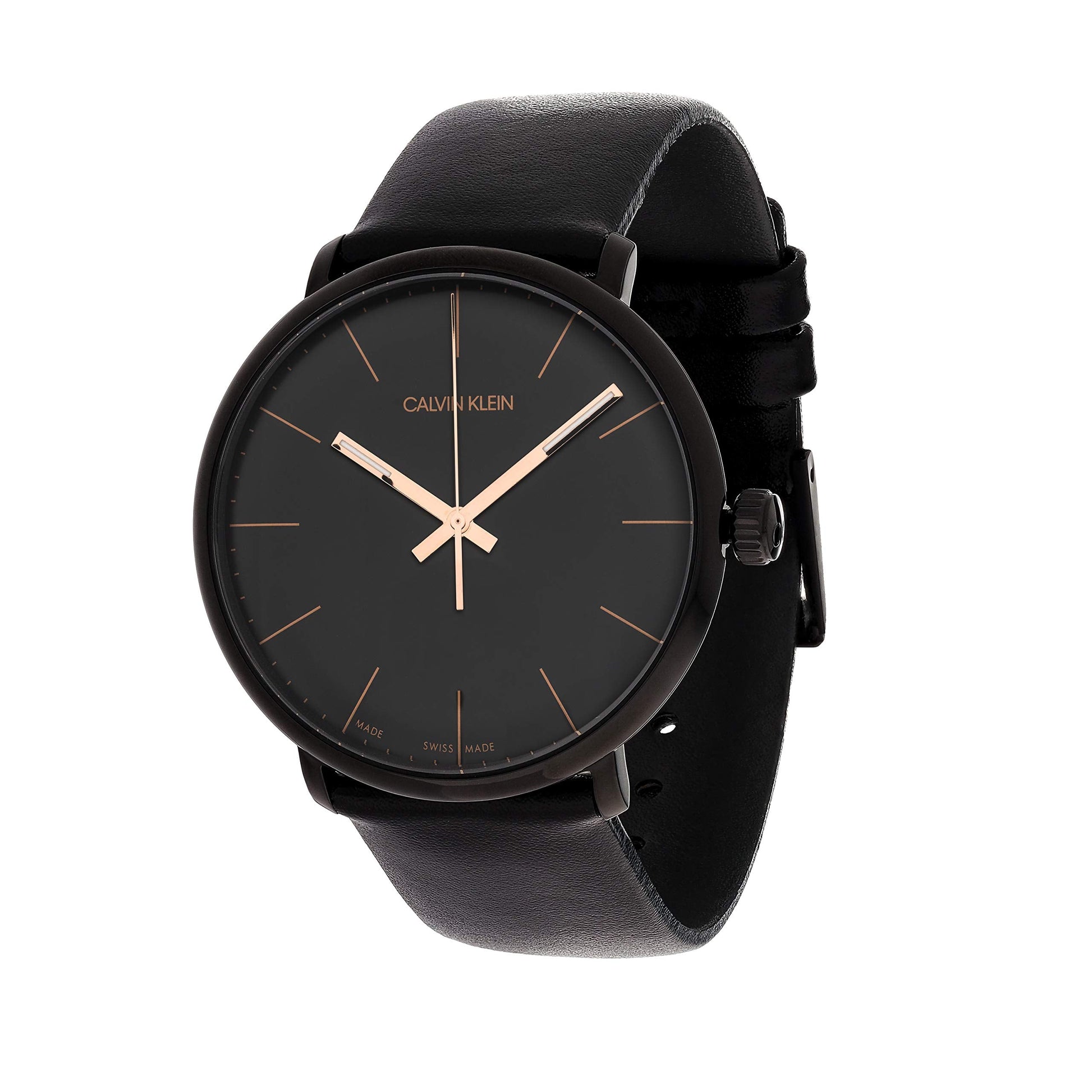 Calvin Klein High Noon Quartz Black Dial Black Leather Strap Watch for Men - K8M214CB