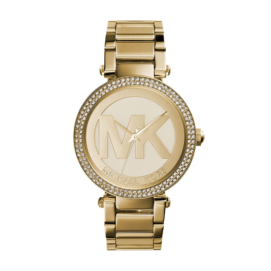 Michael Kors Parker Gold Dial with Diamonds Gold Steel Strap Watch for Women - MK5784