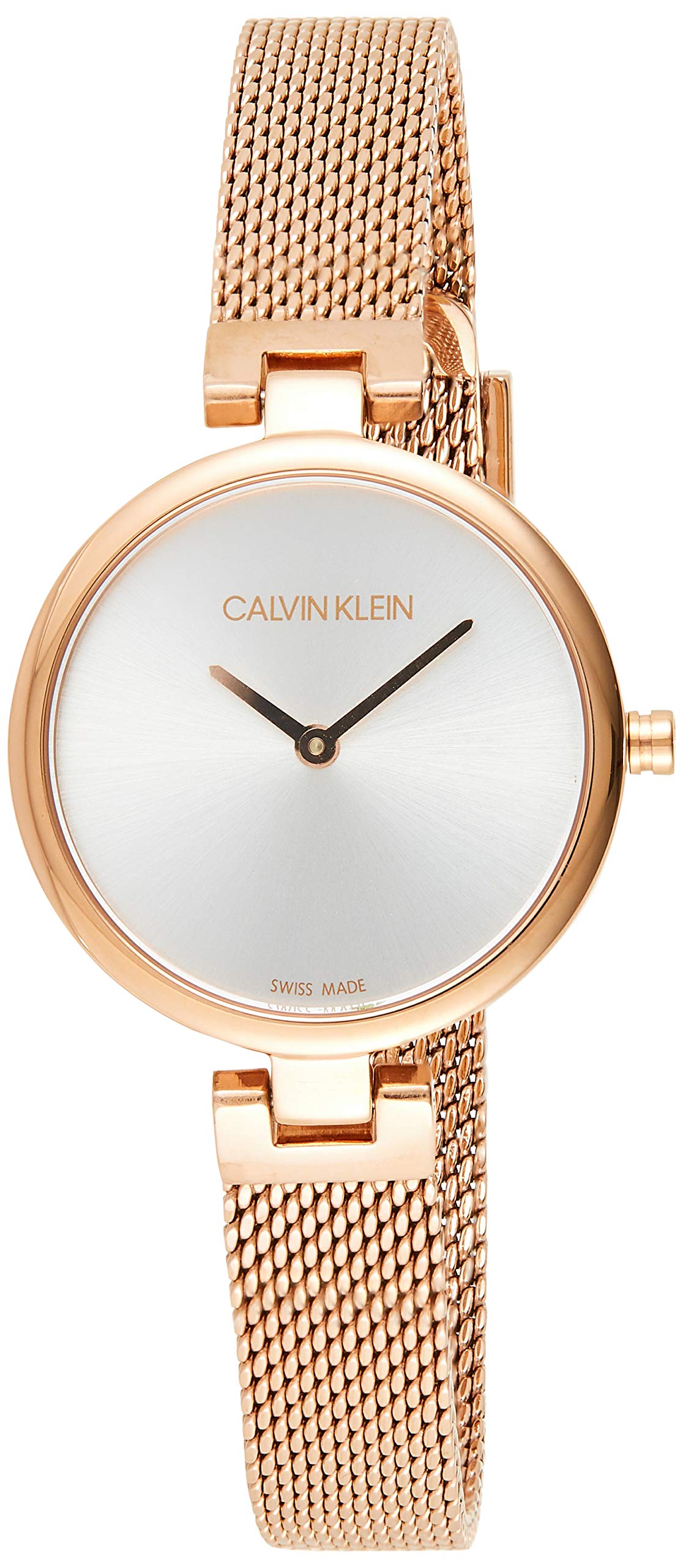 Calvin Klein Authentic Silver Dial Rose Gold Mesh Bracelet Watch for Women - K8G23626