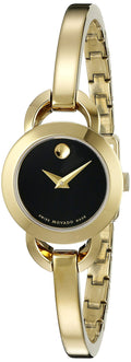 Movado Rondiro 22mm Black Dial Stainless Steel Yellow Gold Watch For Women - 0606888