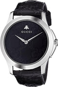 Gucci G Timeless Quartz Black Dial Black Leather Strap Watch For Men - YA1264031