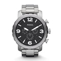 Fossil Nate Chronograph Black Dial Silver Steel Strap Watch for Men - JR1353