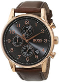 Hugo Boss Navigator Chronograph Grey Dial Brown Leather Strap Watch for Men - 1513496