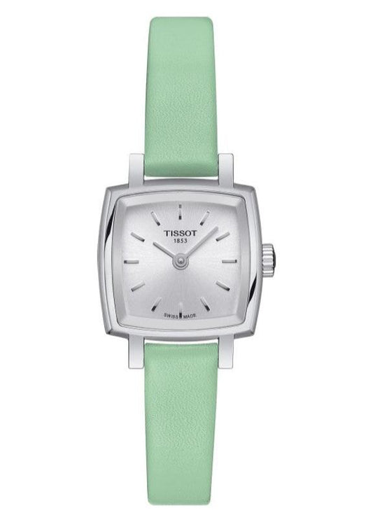 Tissot T Lady Lovely Square Silver Dial Light Green Leather Strap Watch for Women - T058.109.16.031.01