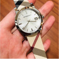 Burberry The City White Dial Beige Leather Strap Watch for Women - BU9113