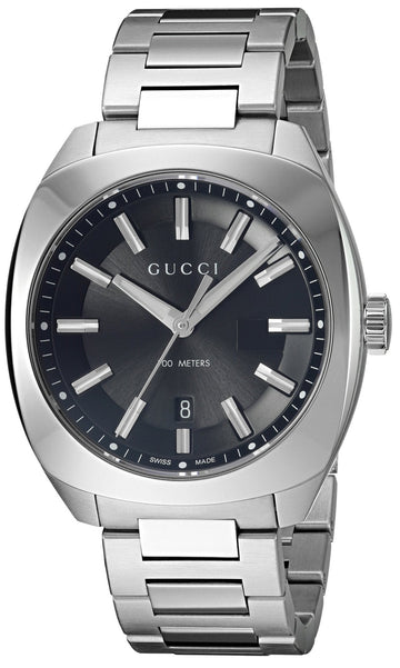 Gucci GG2570 Quartz Black Dial Silver Steel Strap Watch For Men - YA142301