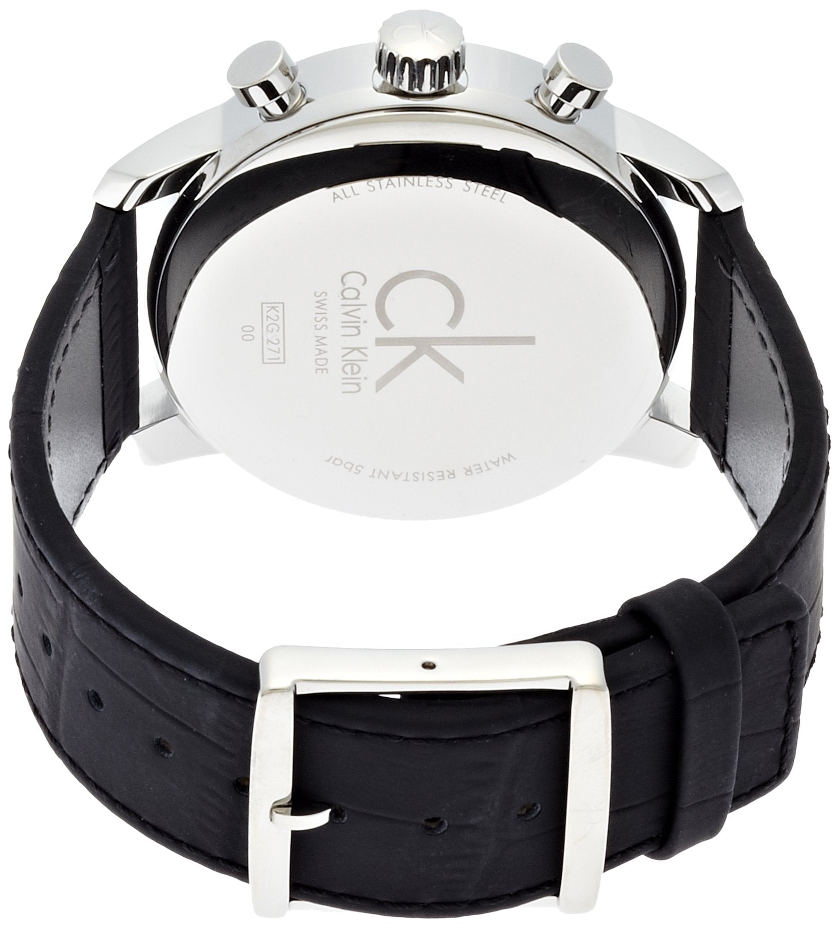 Calvin Klein City Chronograph Black Dial Black Leather Strap Watch for Men - K2G271CX