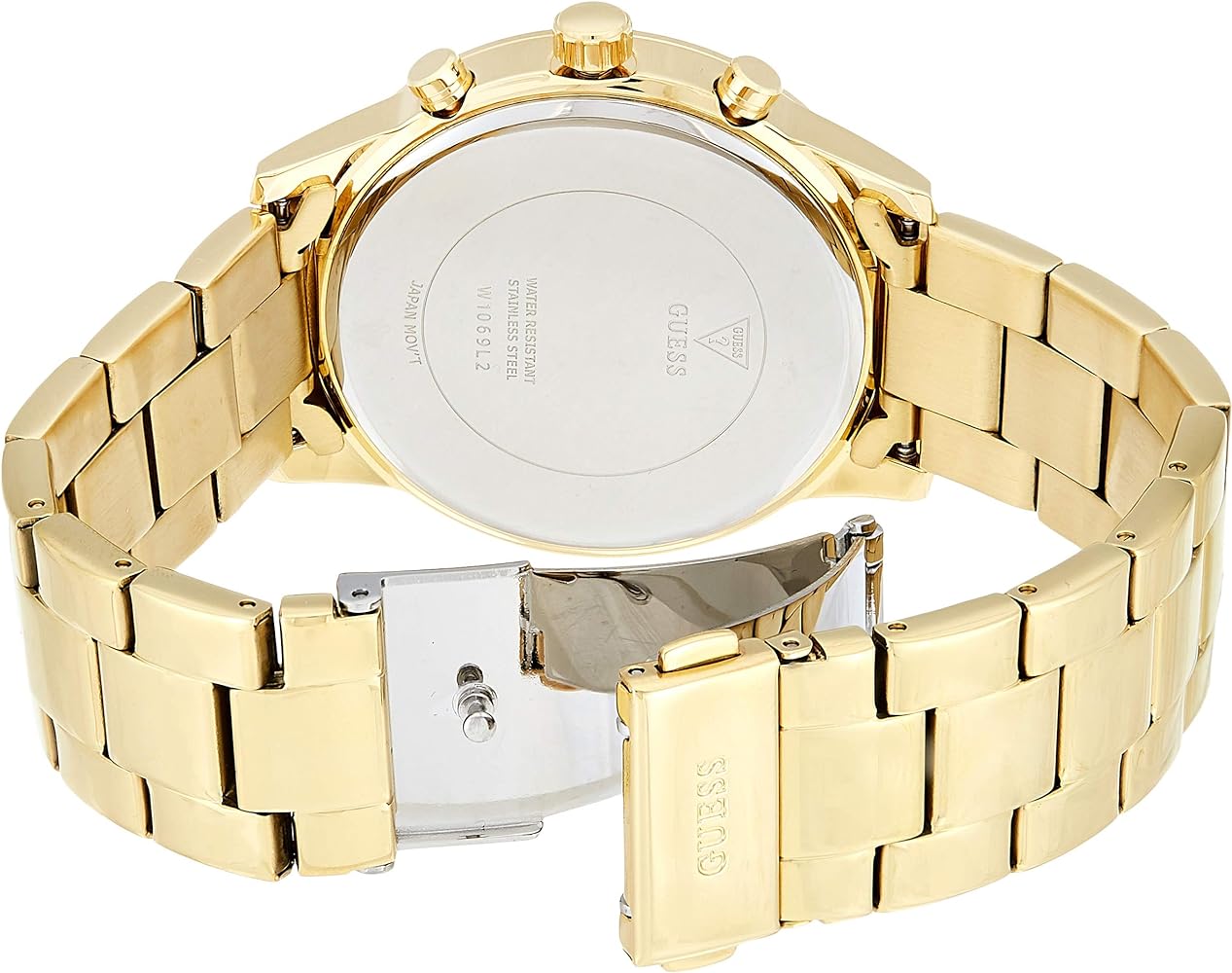 Guess Solar Chronograph Diamonds White Dial Gold Steel Strap Watch for Women - W1069L2