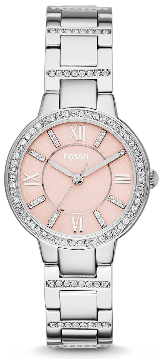 Fossil Virginia Pink Dial Silver Steel Strap Watch for Women - ES3504