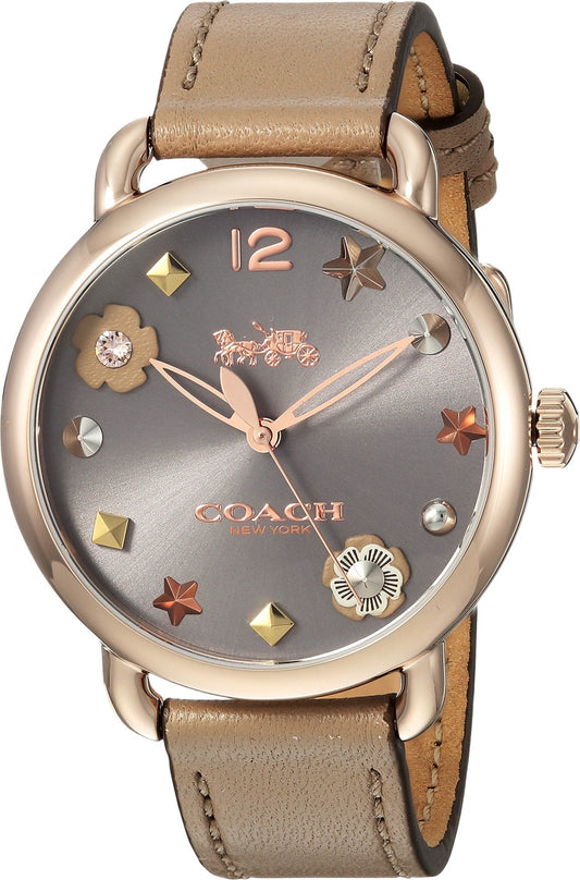 Coach Delancey Grey Dial Grey Leather Strap Watch For Women - 14502797