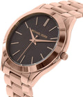 Michael Kors Slim Runway Brown Dial Rose Gold Stainless Steel Strap Watch for Women - MK3181