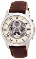 Fossil Grant Automatic Skeleton White Dial Brown Leather Strap Watch for Men -  ME3027