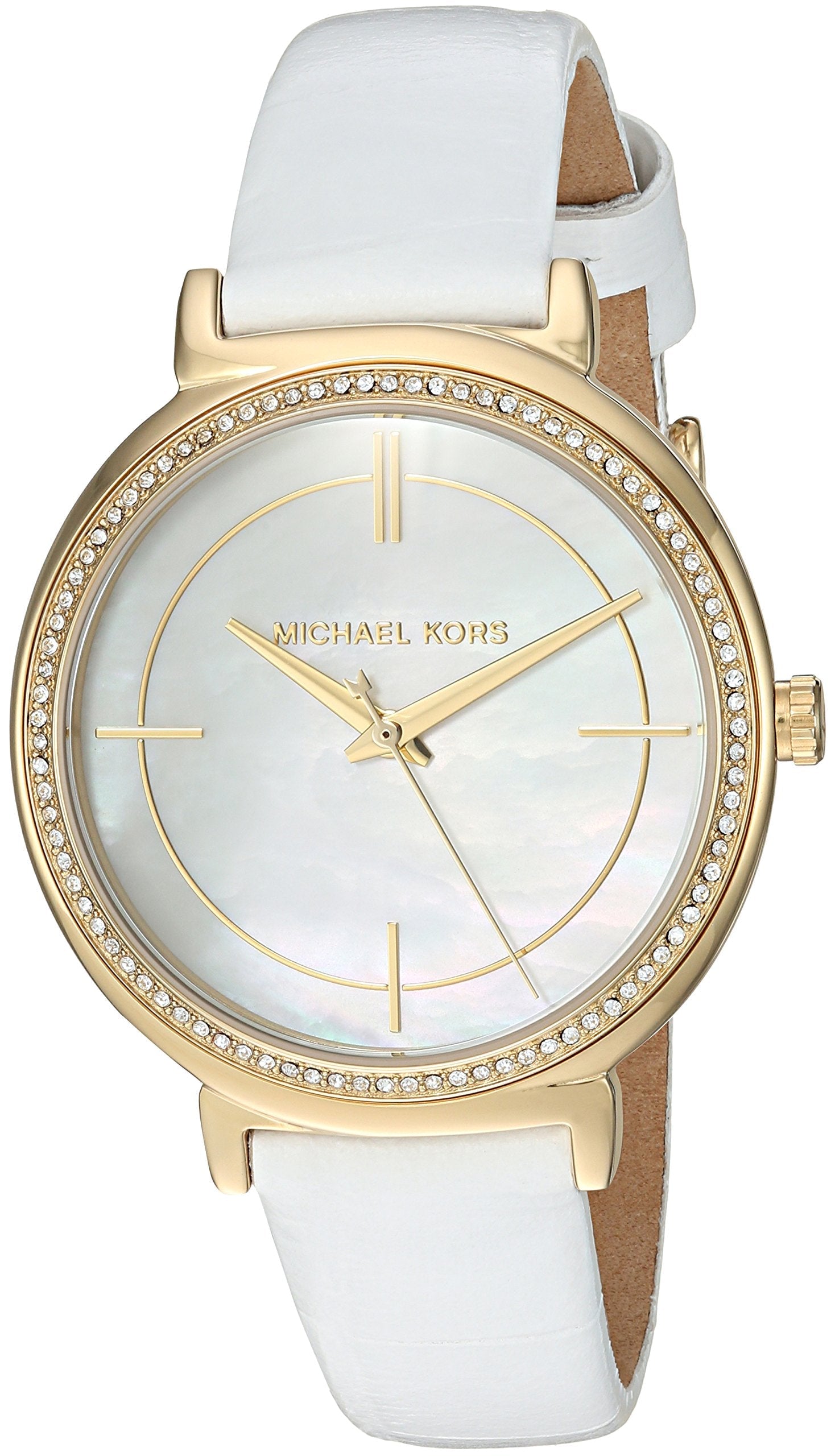 Michael Kors Cinthia Mother of Pearl Dial White Leather Strap Watch for Women - MK2662