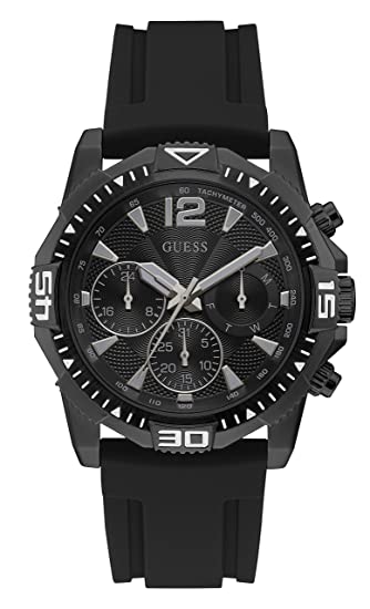 Guess Commander Black Dial Black Rubber Strap Watch for Men - GW0211G3