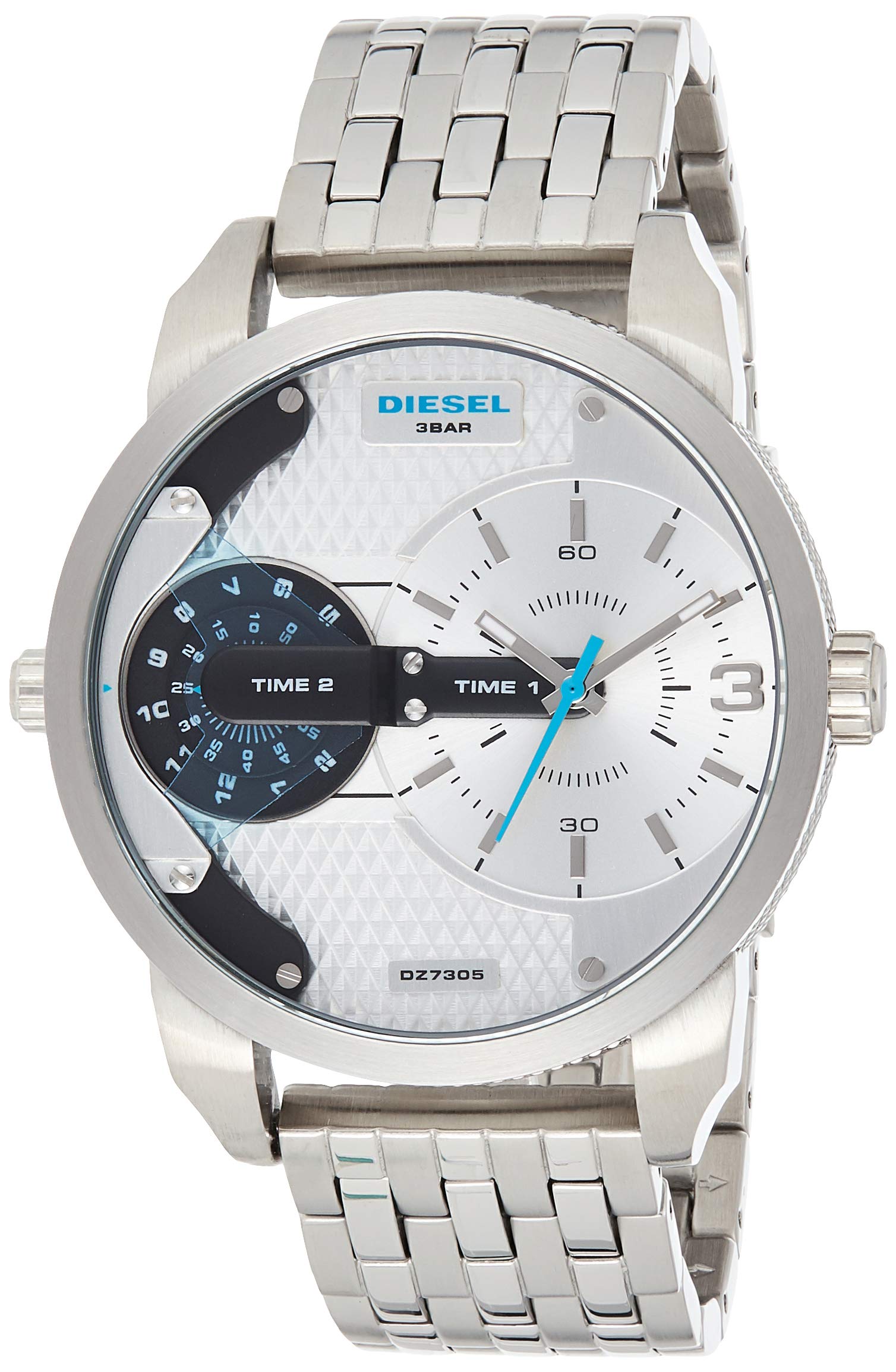 Diesel Mini Daddy Dual Time Silver Dial Stainless Steel Watch For Men - DZ7305