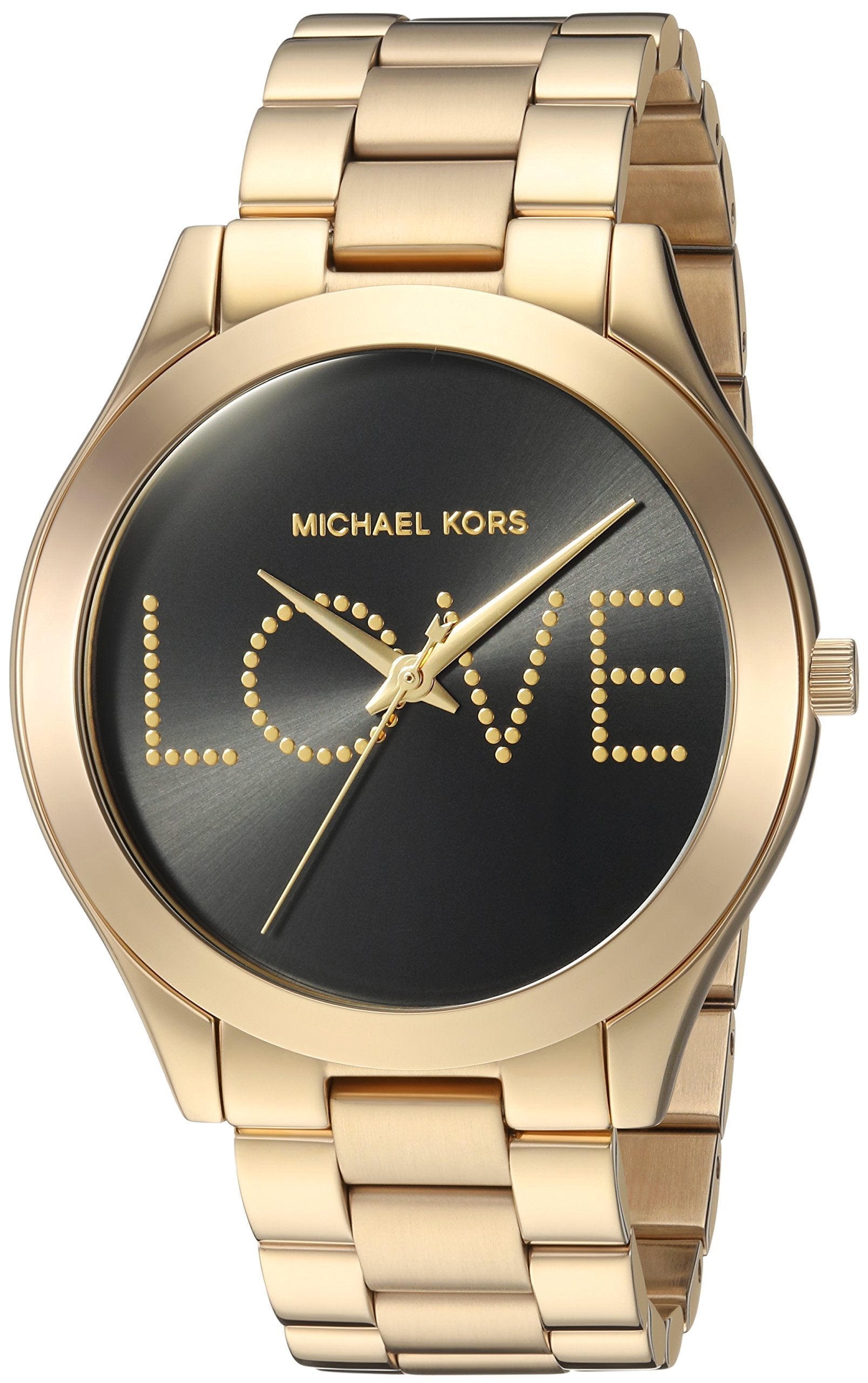 Michael Kors Slim Runway Black Dial Gold Steel Strap Watch for Women - MK3803