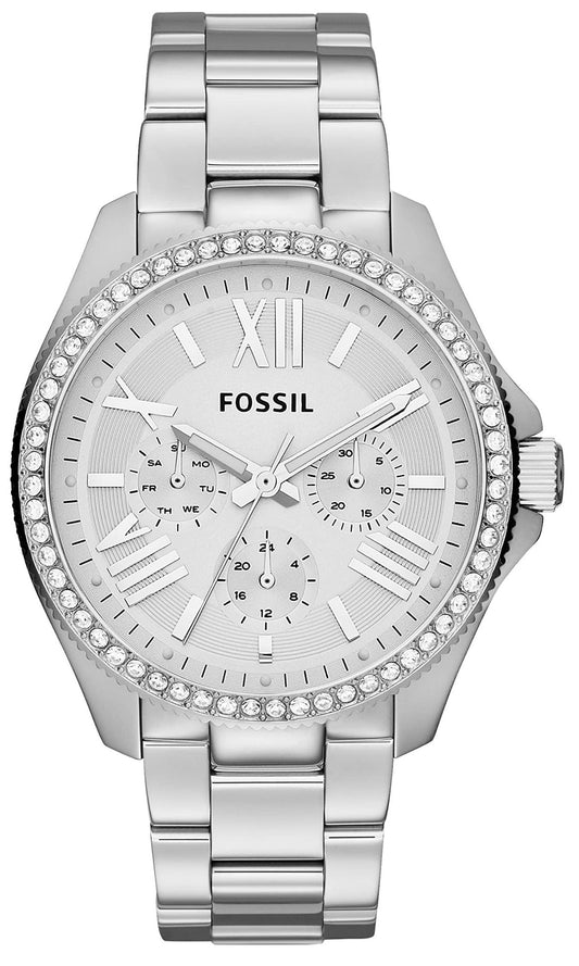 Fossil Cecile Chronograph Silver Dial Silver Steel Strap Watch for Women - AM4481