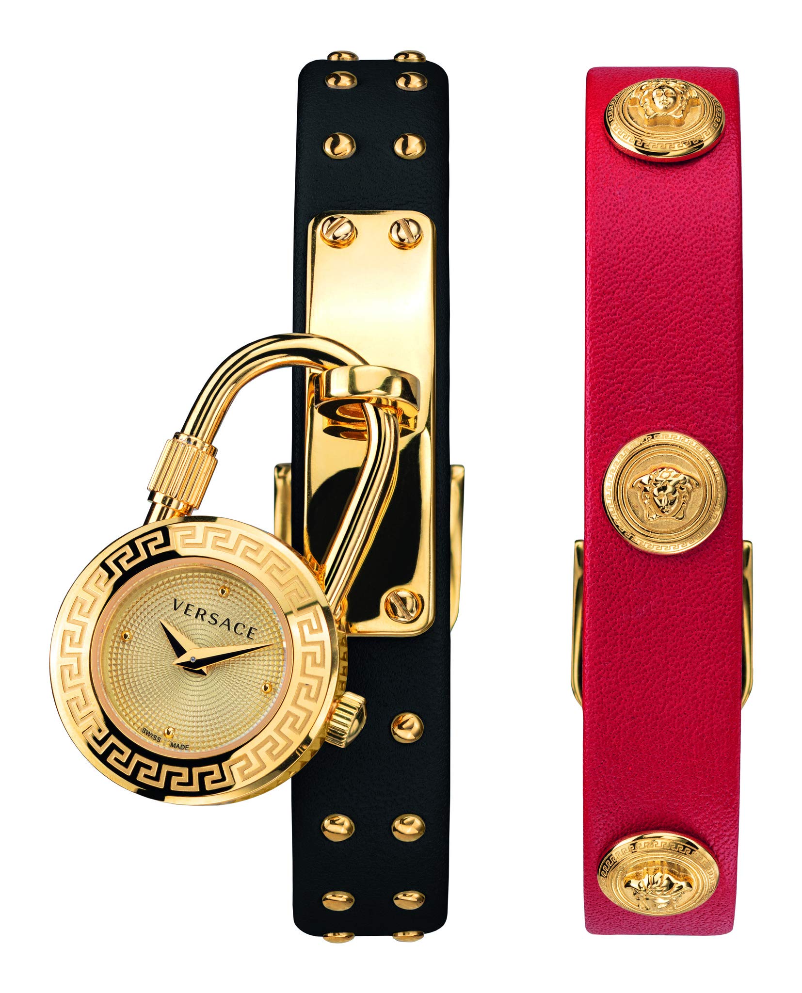 Versace Medusa Lock Icon Gold Dial Red Leather Strap Watch for Women - VEDW00119