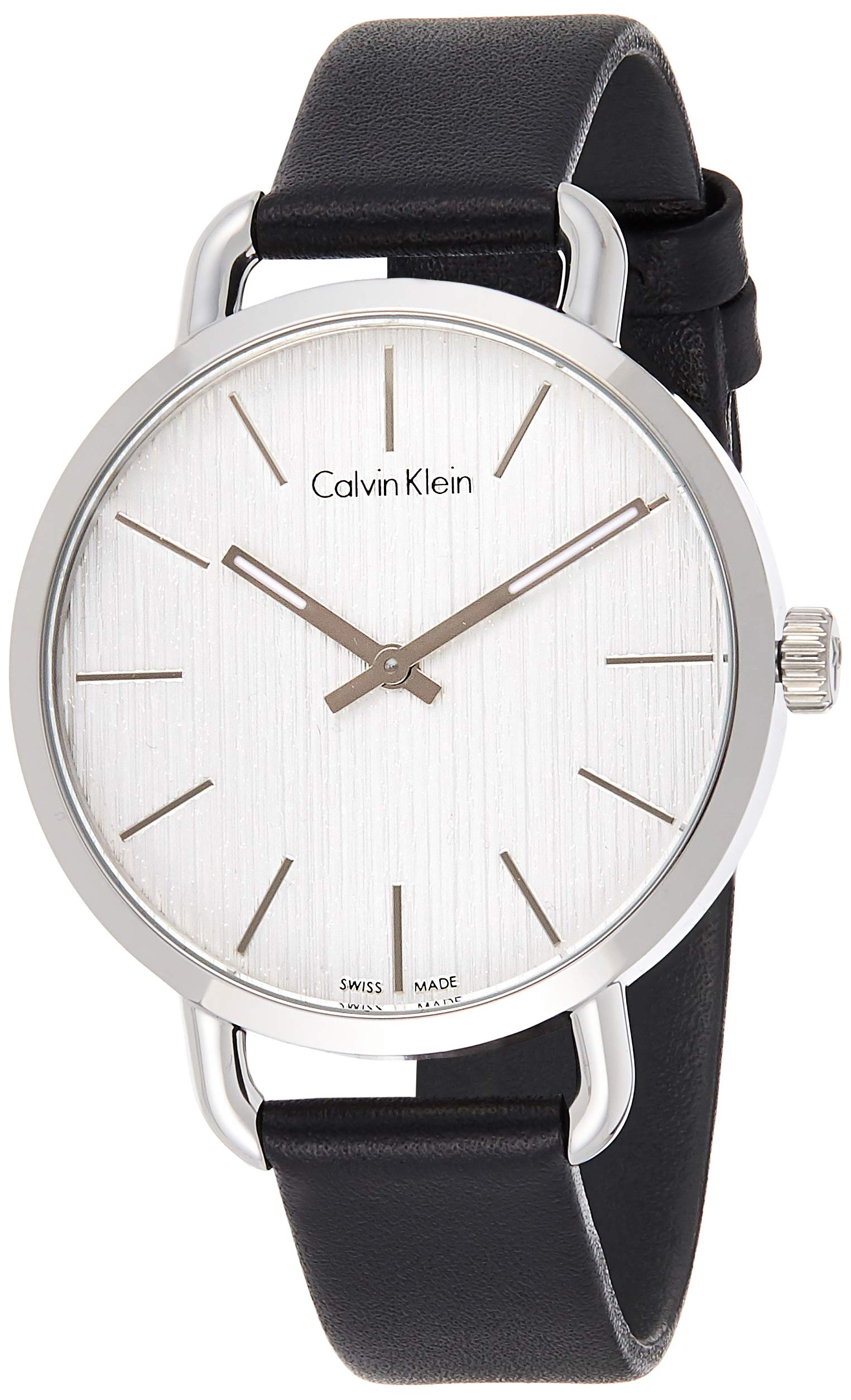 Calvin Klein Even Silver Black Leather Strap Watch for Women - K7B231C6