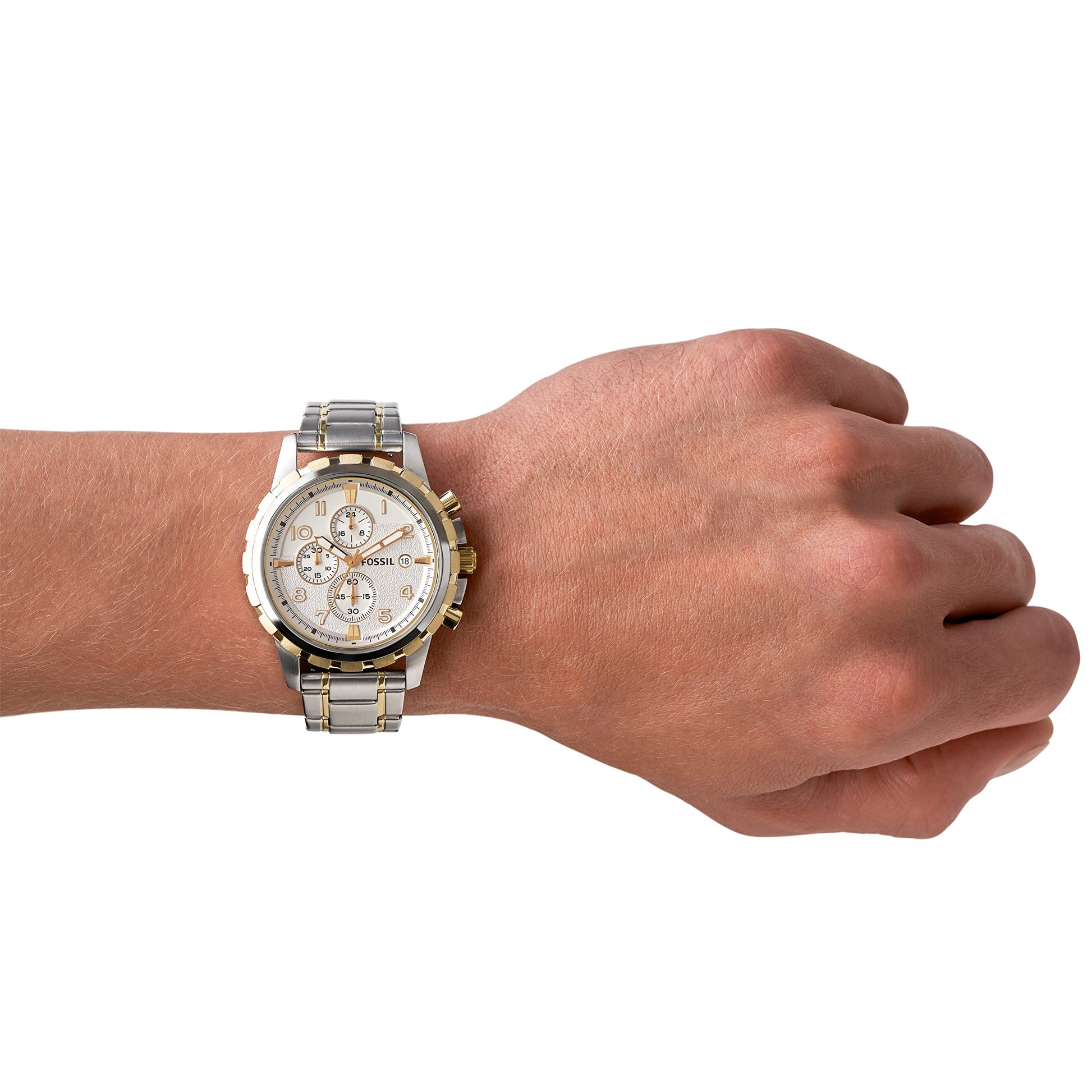 Fossil Dean Chronograph White Dial Two Tone Steel Strap Watch for Men - FS4795