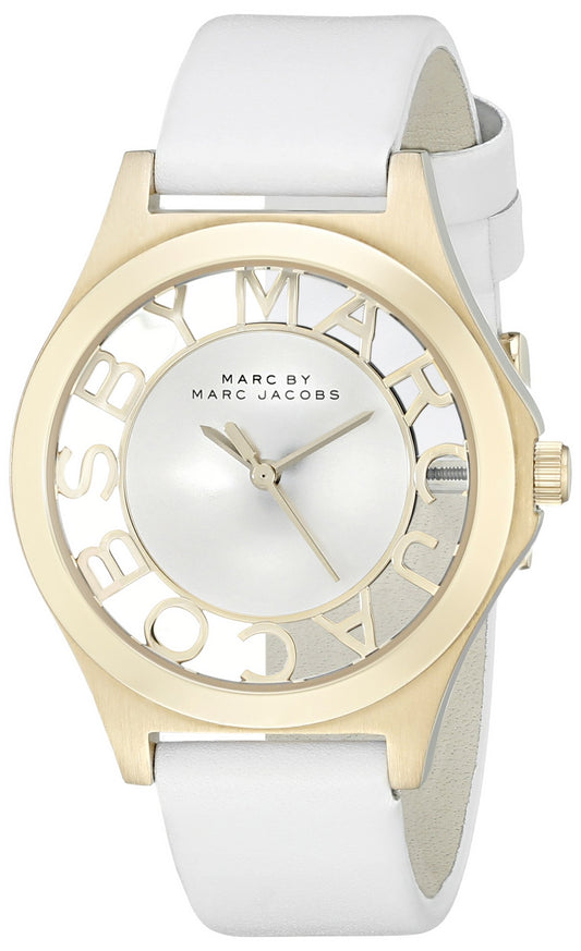 Marc Jacobs Henry White Skeleton Dial White Leather Strap Watch for Women - MBM1339