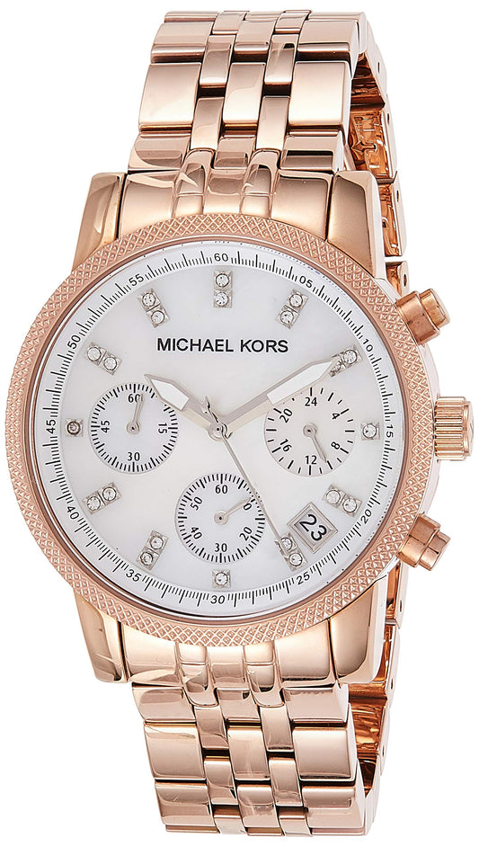 Michael Kors Damen White Dial Rose Gold Steel Strap Watch for Women - MK5026