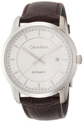 Calvin Klein Infinity Silver Dial Brown Leather Strap Watch for Men - K5S341G6